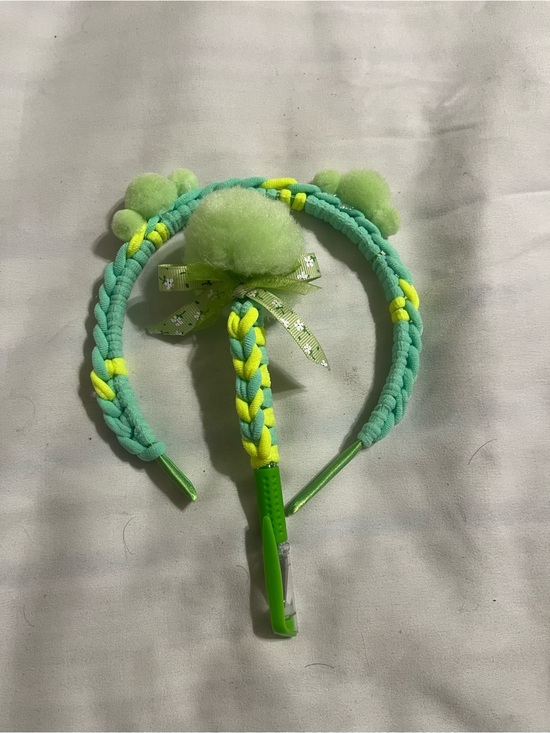 Other - Mint Green & Neon Yellow Pom-Pom Headband and Braided Clip for Kids